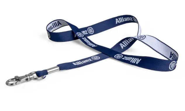 Gewebtes Lanyard mit Metallmanschette Dieses maßgefertigte Lanyard hat einen hohen Marken- wiedererkennungswert. Es besitzt einen Sec-Lock-Haken und ist mit einer Metall-Manschette veredelt.