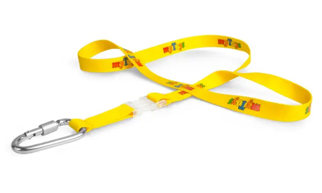 Lanyard aus Polyester mit Siebdruck Dieses farbenfrohe Lanyard in sonnigem Gelb ist mit einem Karabinerhaken mit Drehverschluss und einer transparenten Clip-Lock Steckschnalle ausgestattet.