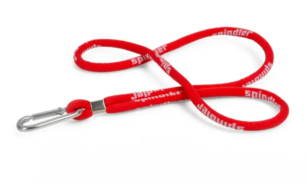 Polyester-Shoelace mit Karabiner Dieses Shoelace-Lanyard aus Polyester ist 8 mm breit und besitzt neben einer Metallmanschette einen Karabinerhaken.