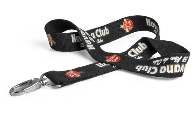 Baumwoll-Lanyard mit Druck Dieses dreifarbig bedruckte Baumwoll-Lanyard hat einen massiven Oval-Hook Verschluss.